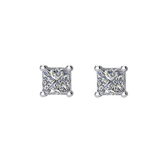 Princess Cut 3/4 CTW Diamond (G-H SI2-SI3) Stud Earrings in Platinum